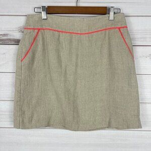 Ann Taylor Loft Skirt Womens 6 Pure Linen Neon‎ Trim Tan